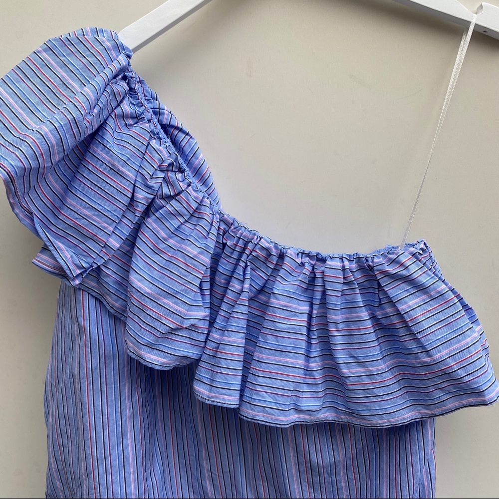 Parker | Stripe One Shoulder Ruffle Dress M - Picture 5 of 10